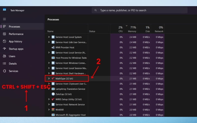 mở cửa sổ Task Manager
