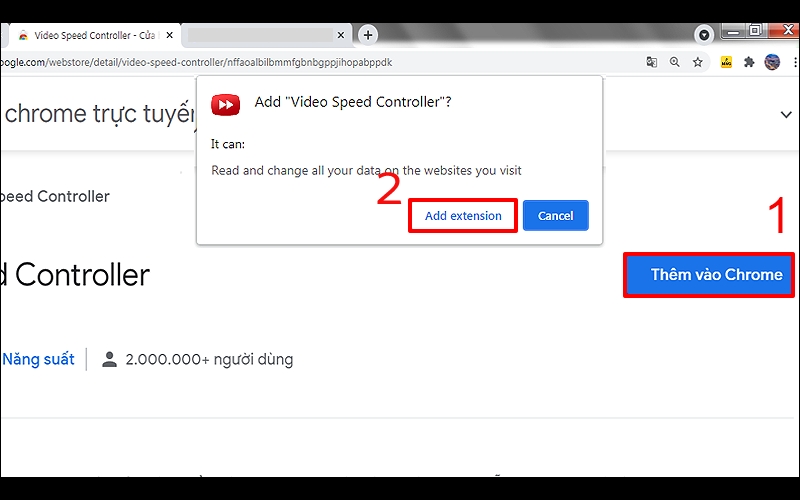 chọn Thêm vào Chrome và nhấn Add extension