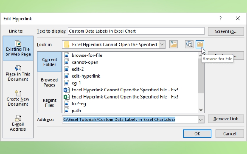 nhấp vào nút Browse for File