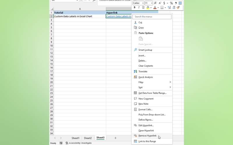 chọn Remove Hyperlink