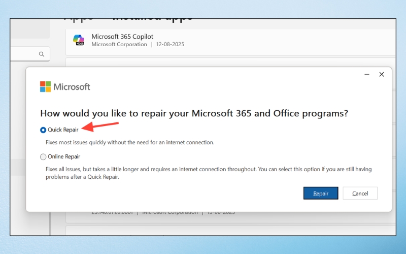 Sửa chữa Microsoft Office