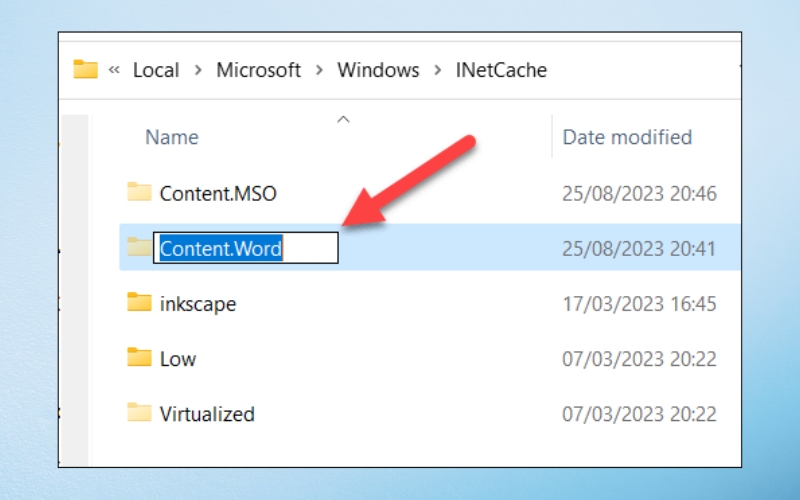 tạo thư mục Content.Word mới