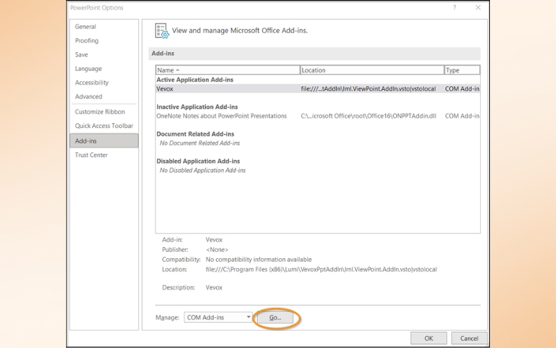 Tắt các Add-in trong PowerPoint