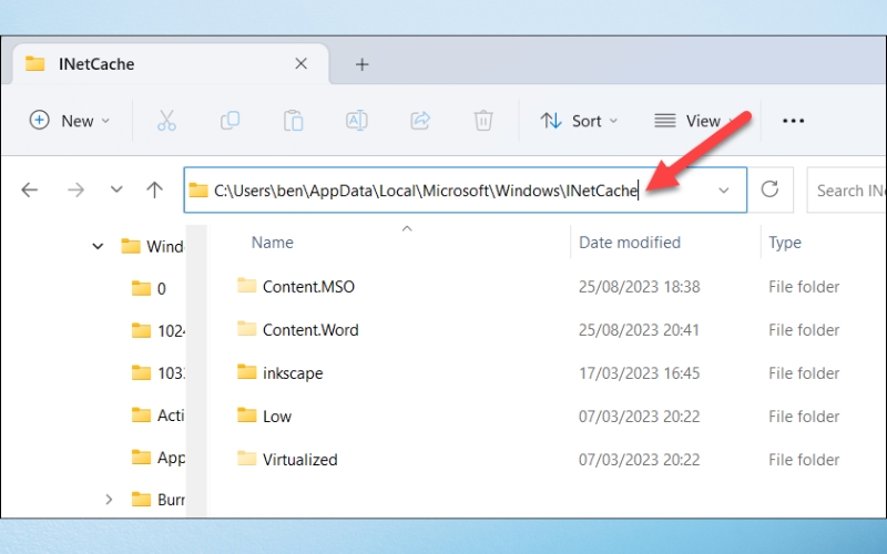 mở thư mục INetCache