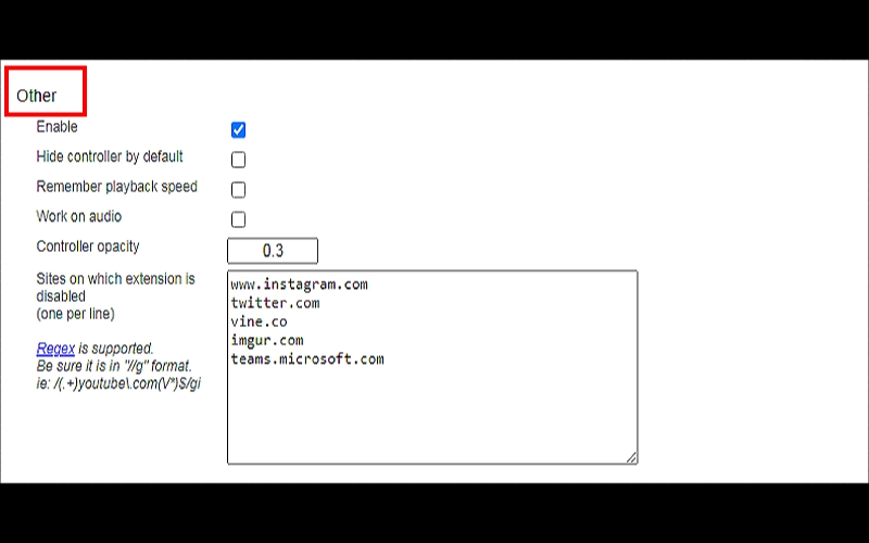 tùy chỉnh cài đặt trong mục Other