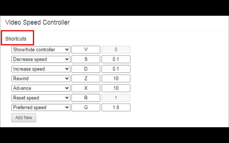tùy chỉnh cài đặt trong mục Shortcuts