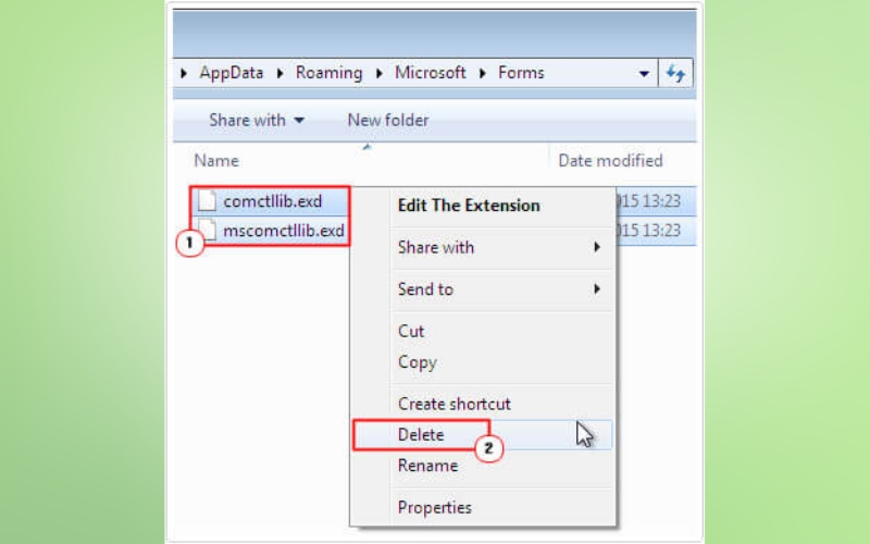 xóa các file comctllib.exd và mscomctllib.exd