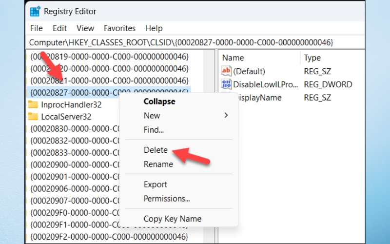 xóa khóa Registry dùng cho xem trước Excel