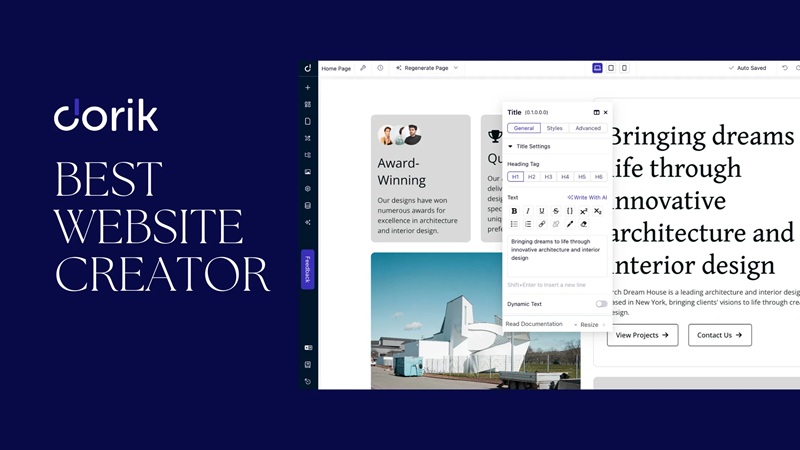 Công cụ tạo website đơn giản Dorik